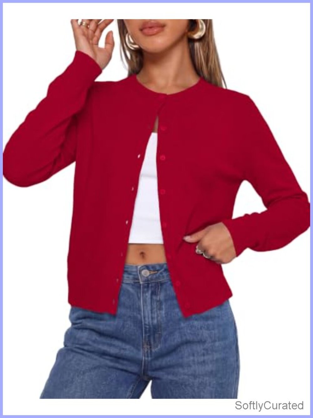 PRETTYGARDEN Lightweight Knit Button Up Cropped Cardigan Sweater
